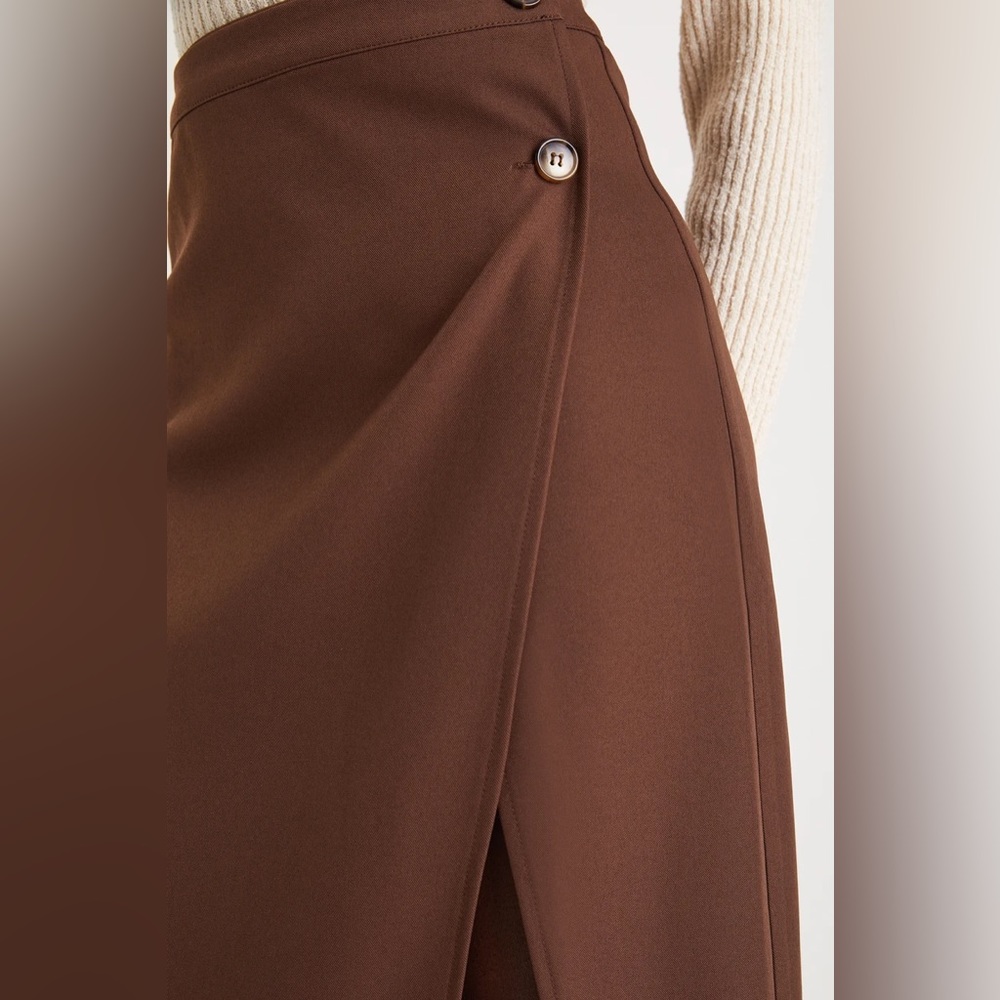 Brown Twill Button Wrap Midi Skirt - Picture 4 of 5